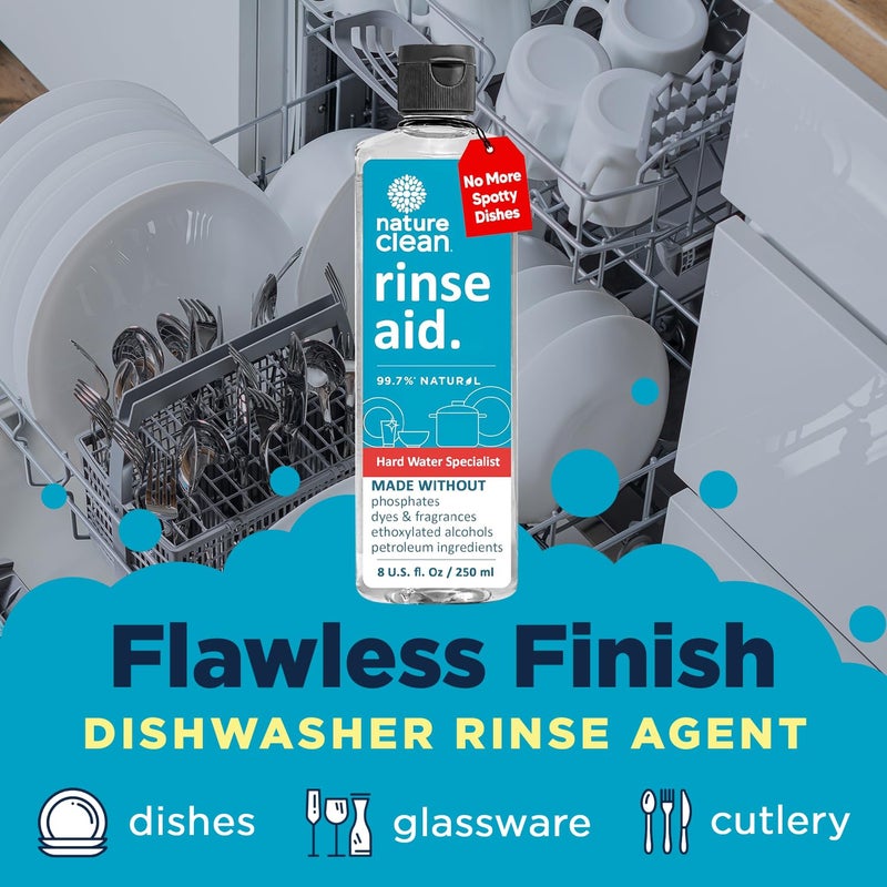 Nature Clean Natural Dishwasher Rinse Aid Liquid, Plant-Based Dishwasher Drying Agent with 99.7% Natural Ingredients, Unbelievable Power and No Nasty Chemicals. Hard Water Stain Remover. 8 oz 2-pack - Image 2